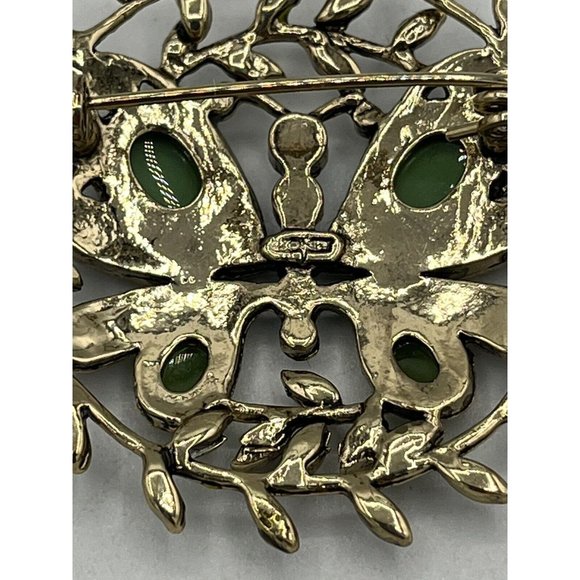 Vtg Monet Multi Colored Rhinestones & Green Faceted Cabochons Butterfly Brooch - Picture 5 of 6